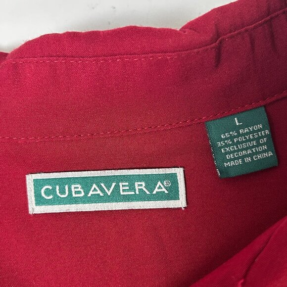 Cubavera Button Up Shirt Mens L Red Embroidered Short Sleeve Bowling - Picture 5 of 11